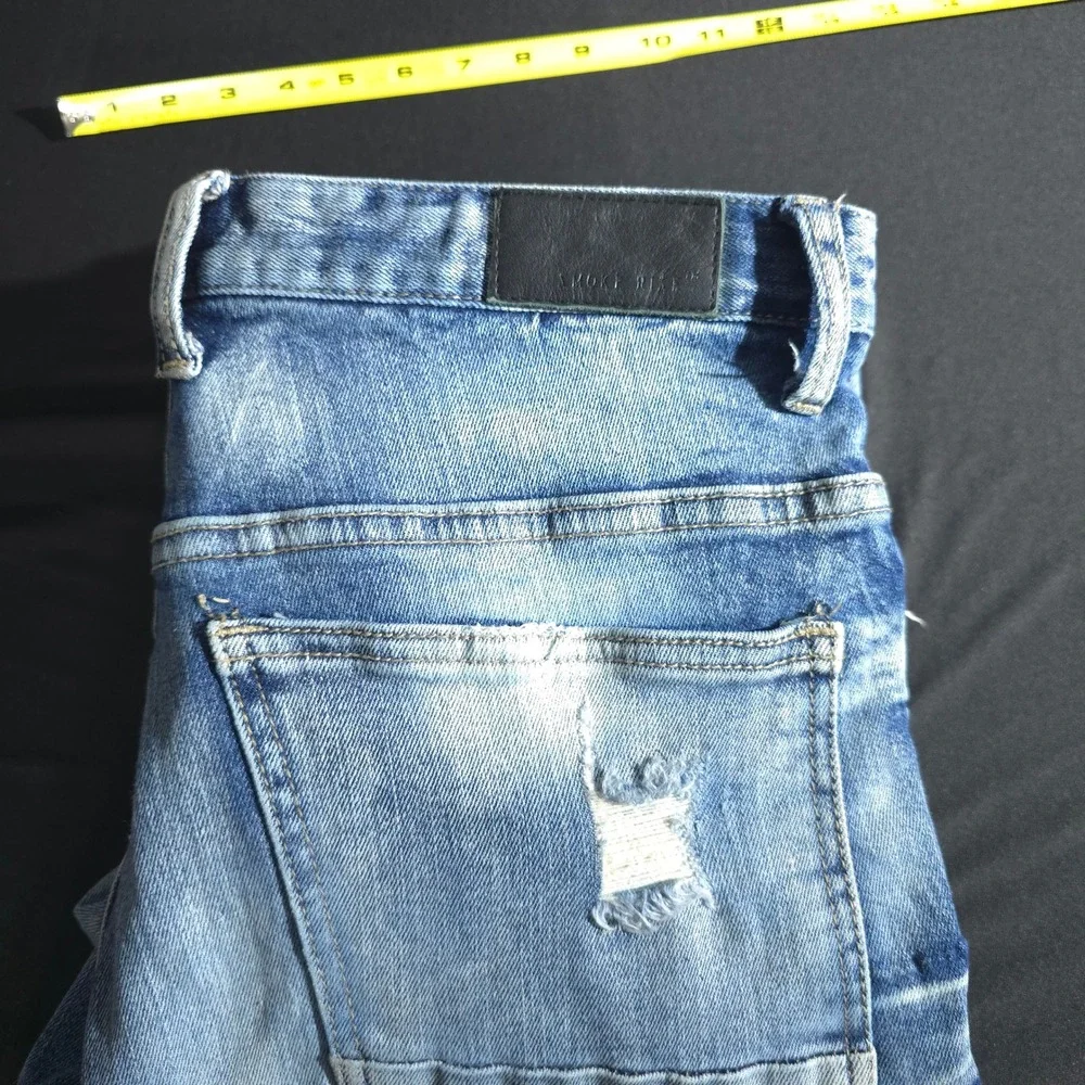 Smoke Rise Distressed Flare Jeans Men 30x36 Blue Streetwear Ripped Repaired Slim